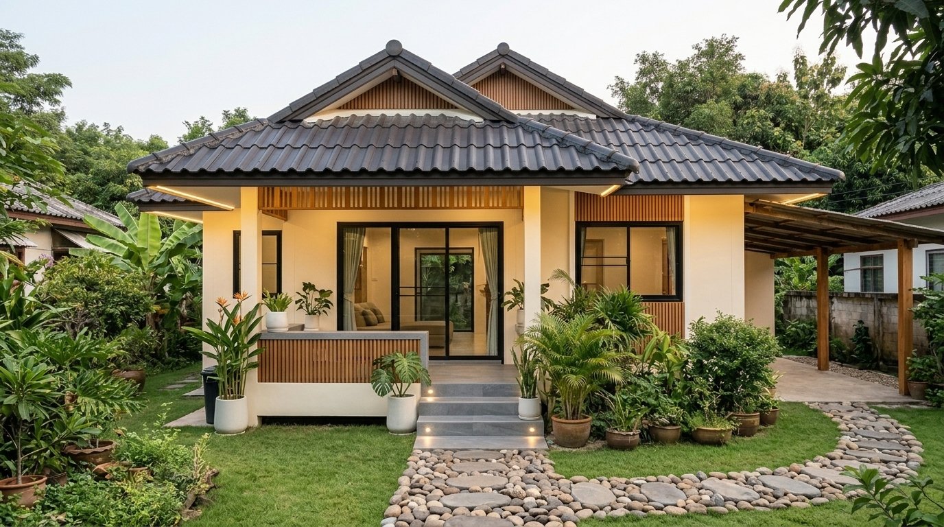 🌴 AFTER (อัปเกรดบ้านชั้นเดียวเป็น Modern Tropical Resort)